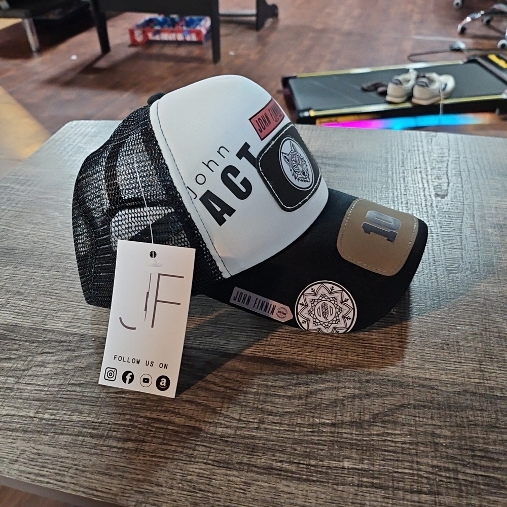 John Act Logo Trucker Hat — Black, White, Tan